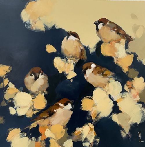 Sparrows in grey