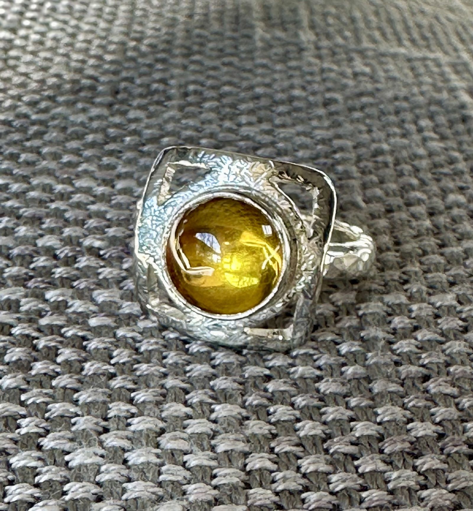 Silver & Yellow Cubic Zirconia Ring by Caroline Thariyan