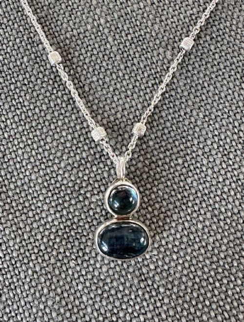 Caroline Thariyan - Silver Dropper Pendant with London Blue Topaz and Natural Kyanite