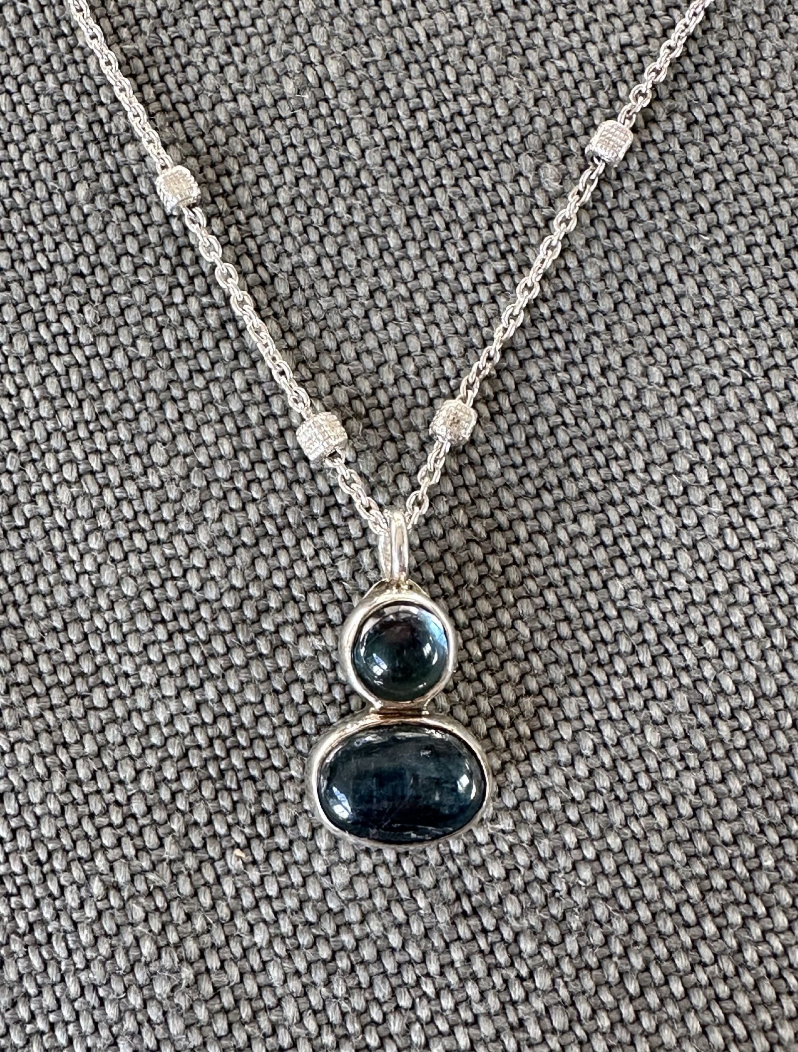 Silver Dropper Pendant with London Blue Topaz and Natural Kyanite by Caroline Thariyan