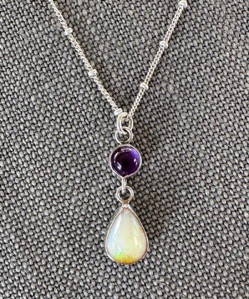 Caroline Thariyan - Amethyst & Opal Dropper Pendant