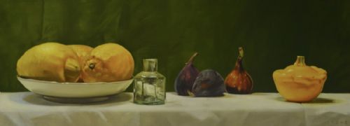 Composition with Green Glass Bottle