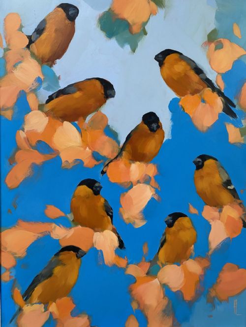 Heidi Langridge - Bullfinches in Blue